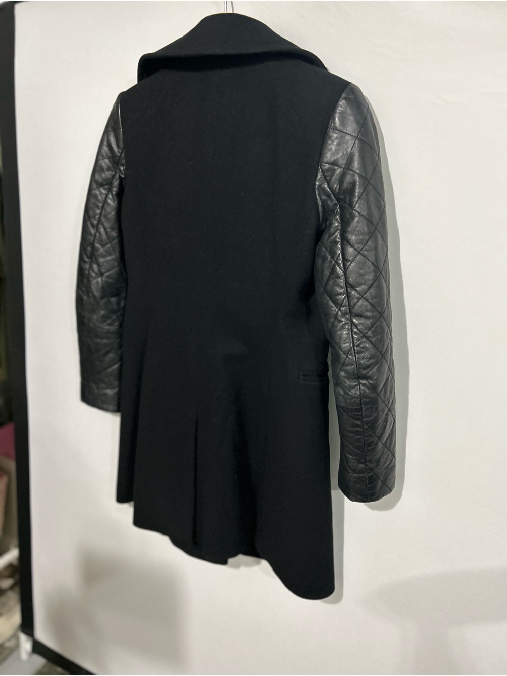 Italian Wool Quilted Lamb Leather Coat Small Black - Club Monaco - Picture 4 of 14